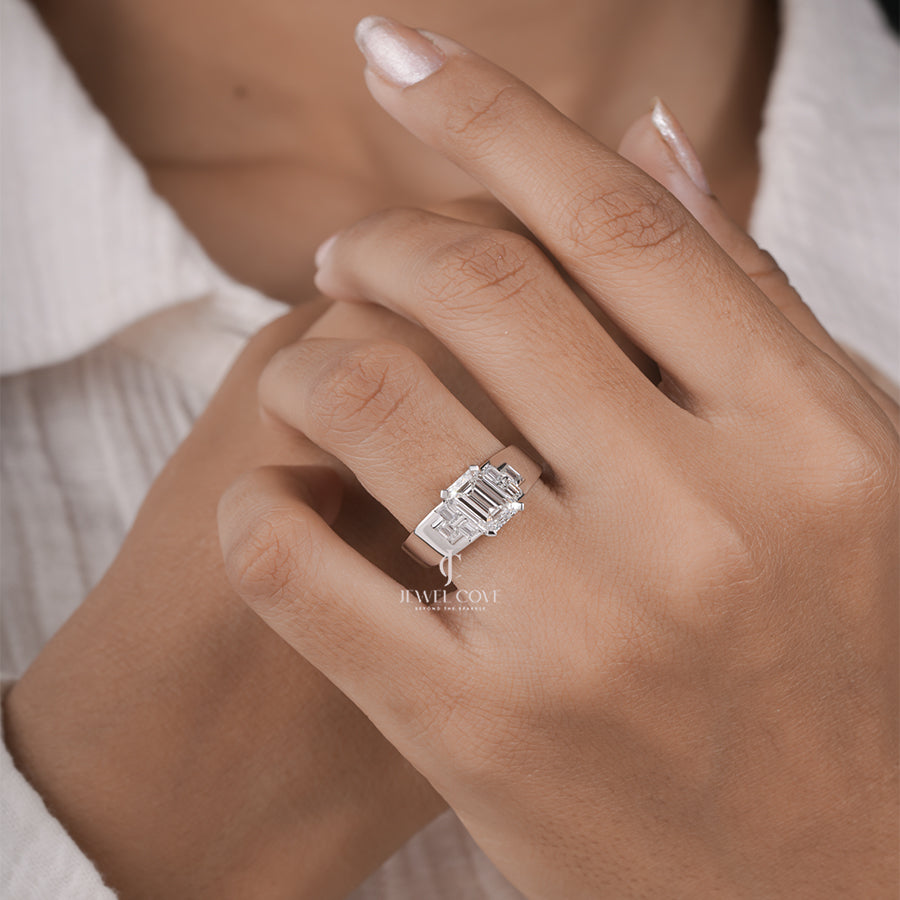 Emerald Cut Lab Grown Diamond Wedding Half Eternity Stackable Matching Band Wedding Gifts Anniversary Ring For Women