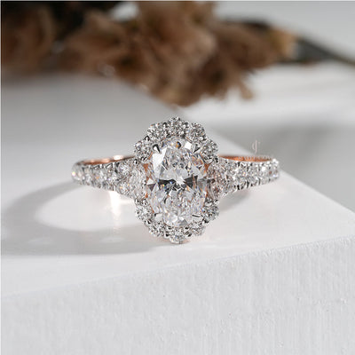 Elegant Oval Cut Diamond Ring with Halo Setting