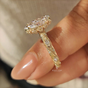 Marquise Cut Diamond Ring with Hidden Flower Crown | Lab Grown Diamonds | IGI Certified