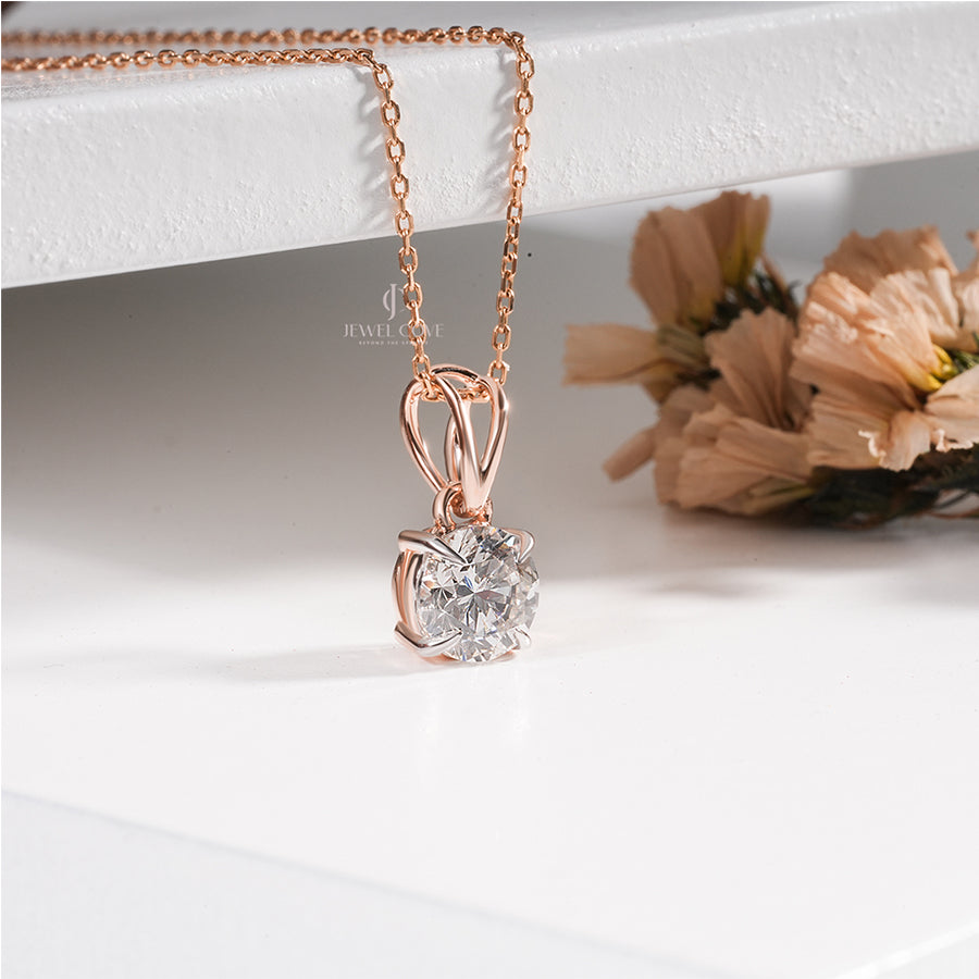 Classic Solitaire Moissanite Round Cut Diamond Pendant in Rose Gold