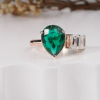 Maurya Pear Emerald Open Living Leaf Side Emerald Wedding Ring