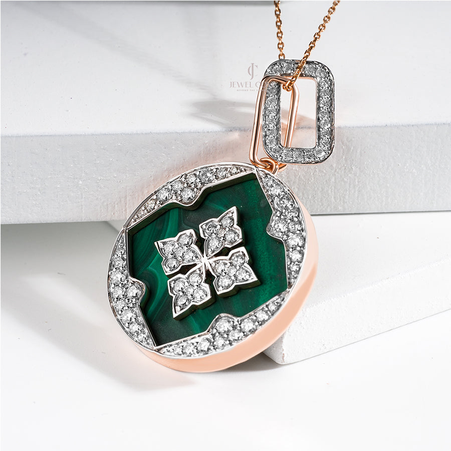 Elegant Green Pendant Necklace with Diamond Accents on Model (ONLY PENDENT)