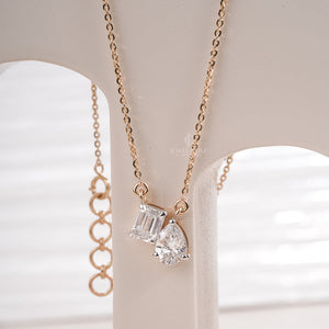 Two Stone Emerald & Pear Lab Grown Diamond Solitaire Pendant With Chain | IGI Certified