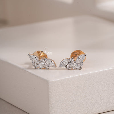 Marquise & Round Moissanite Diamond Cluster Stud Earrings, Cluster Diamond Stud