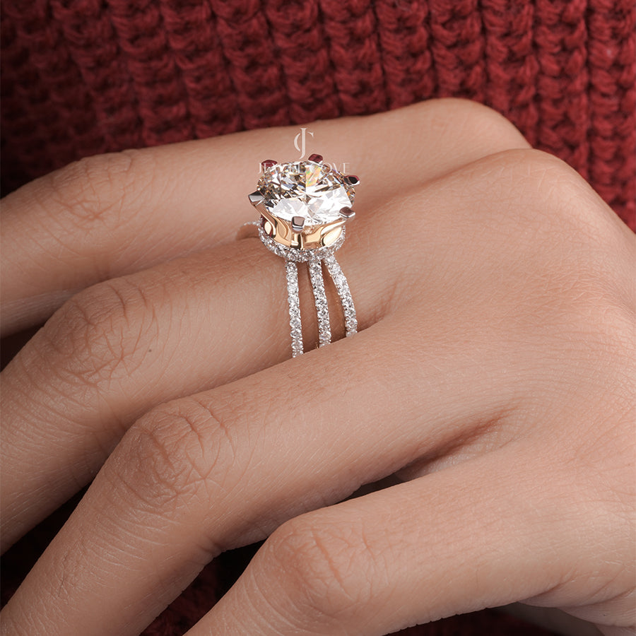 Serene Streaks Solitaire Ring Moissanite Diamond Engagement Ring