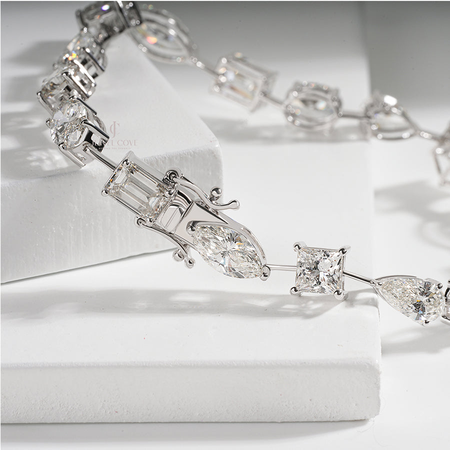 Multi-Cut Moissanite Diamond Tennis Bracelet in White Gold