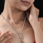 Fancy Lab Grown Diamond Drop Necklace Round And Pear Cut