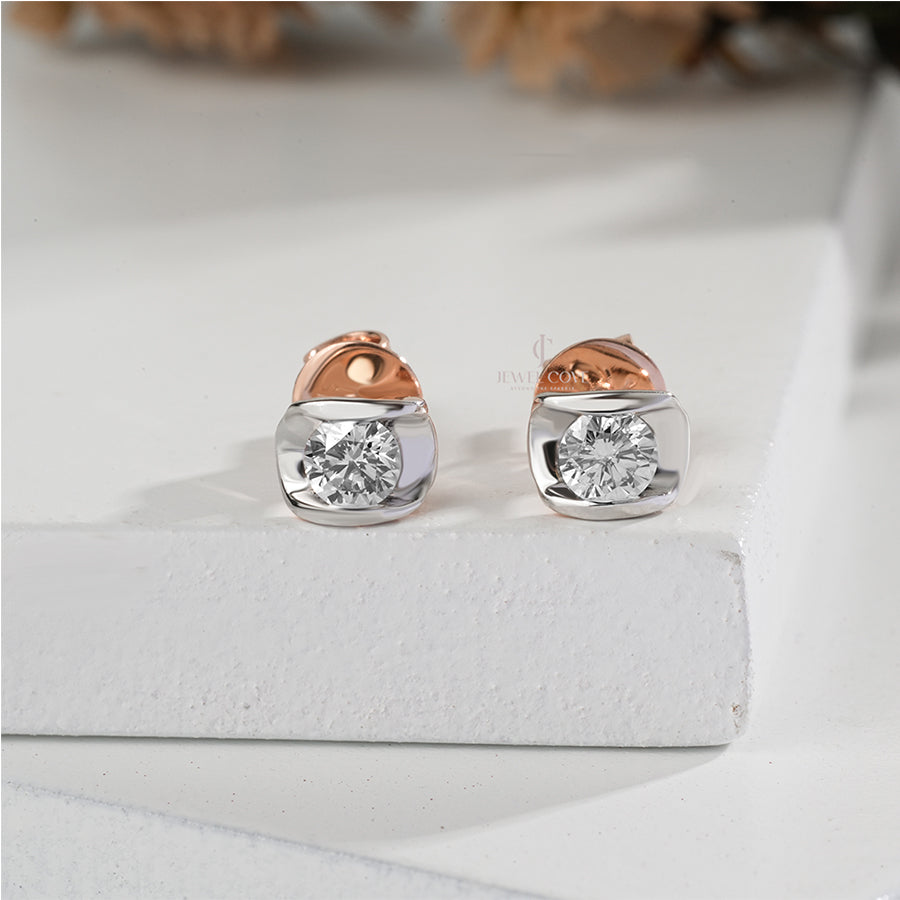 Elegant Two-Tone Gold Diamond Studs – 1.20 Carats