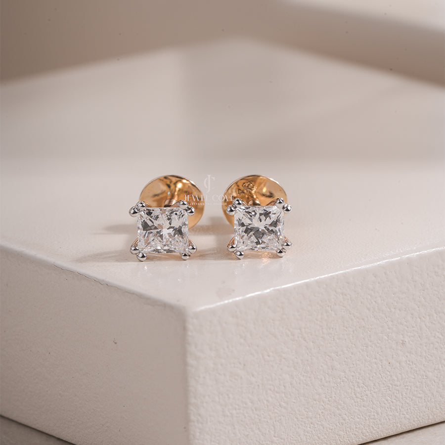 Princess Moissanite Diamond Stud Earrings for Women, Wedding Studs For Her