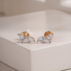 Marquise & Round Lab Grown Diamond Cluster Stud Earrings | IGI Certified | Yellow Gold Stud