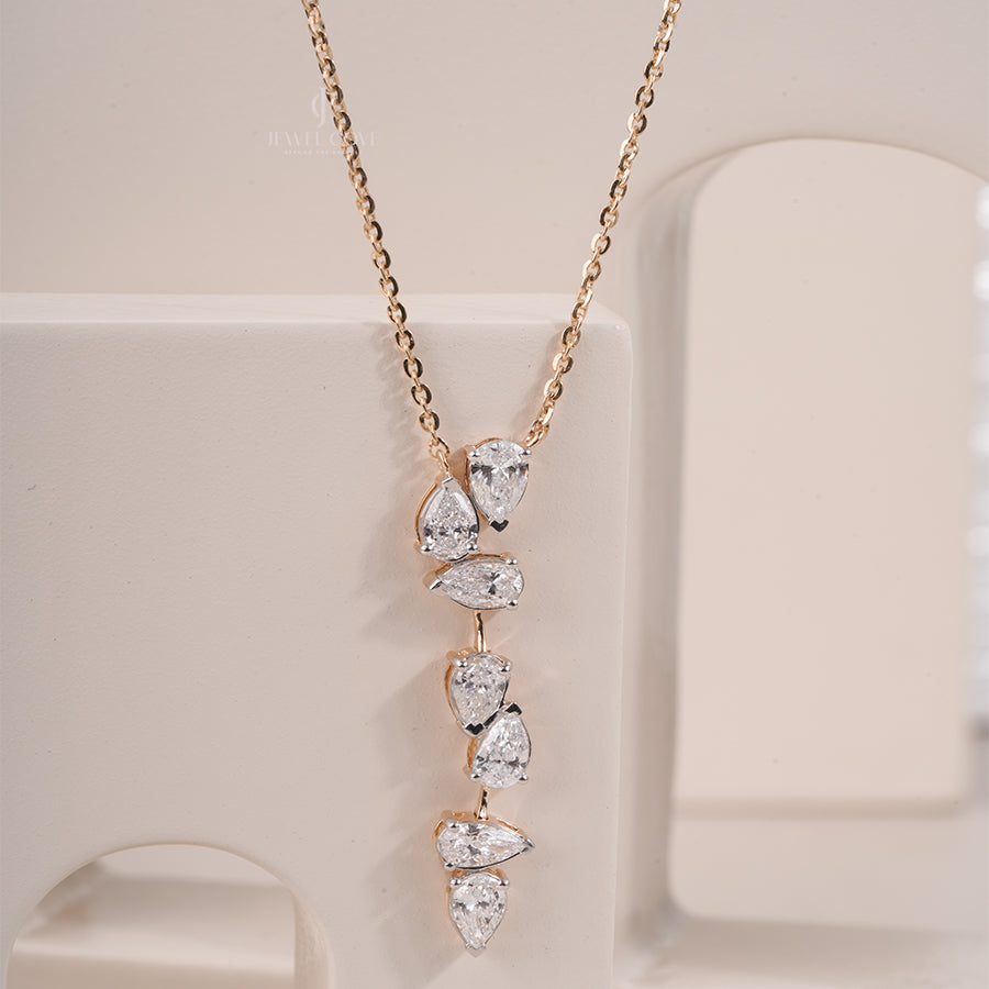 Luxury Rose Gold Lab Grown Pear Cut Diamond Drop Pendant, Modern Drop Necklace for Gold Diamond Jewelry