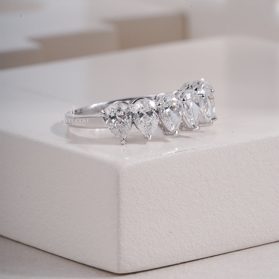 Pear Cut Multi-Stone Diamond Band in White Gold – Elegant Pear Shape Cluster Ring, Sparkling Anniversary