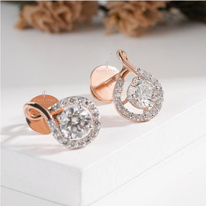 1.47CTW Round Fancy Style Moissanite Stud Earrings | Rose Gold | EF Color | VVS-VS Clarity | IGI Certified