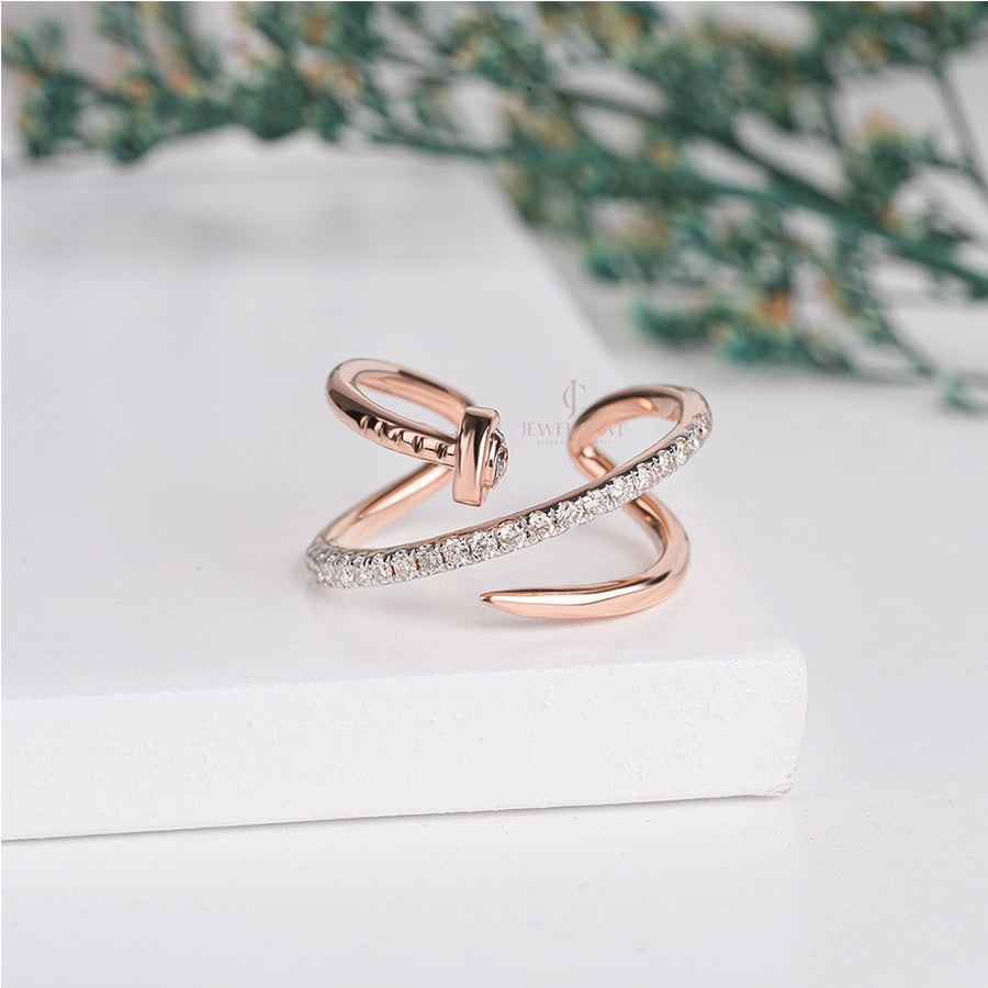 18K Rose Gold Moissanite Wrap Ring with 0.50 Carat Round Brilliant Diamond