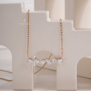 14K Yellow Gold Multi Moissanite Diamond Bar Necklace With Chain | IGI Certified