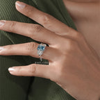 Three Stone Ring with Emerald Cut Blue Diamond and Oval Ring