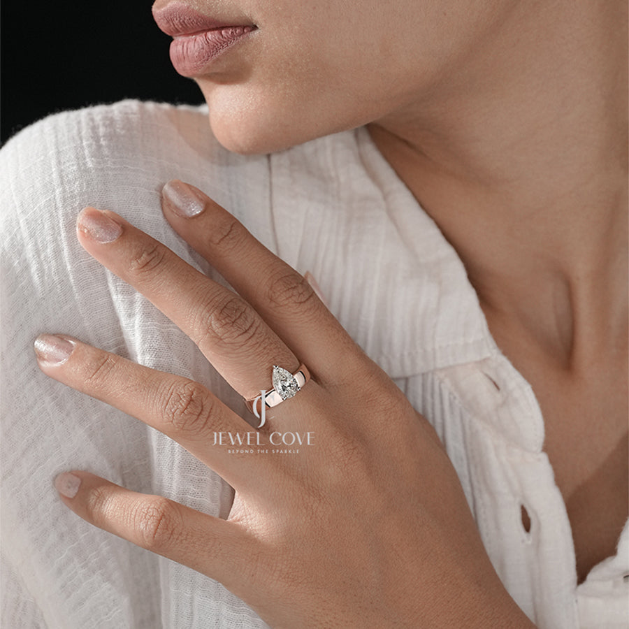 2CT Pear Lab Grown Diamond Engagement Ring | 3 Claw Solitaire | IGI Certified