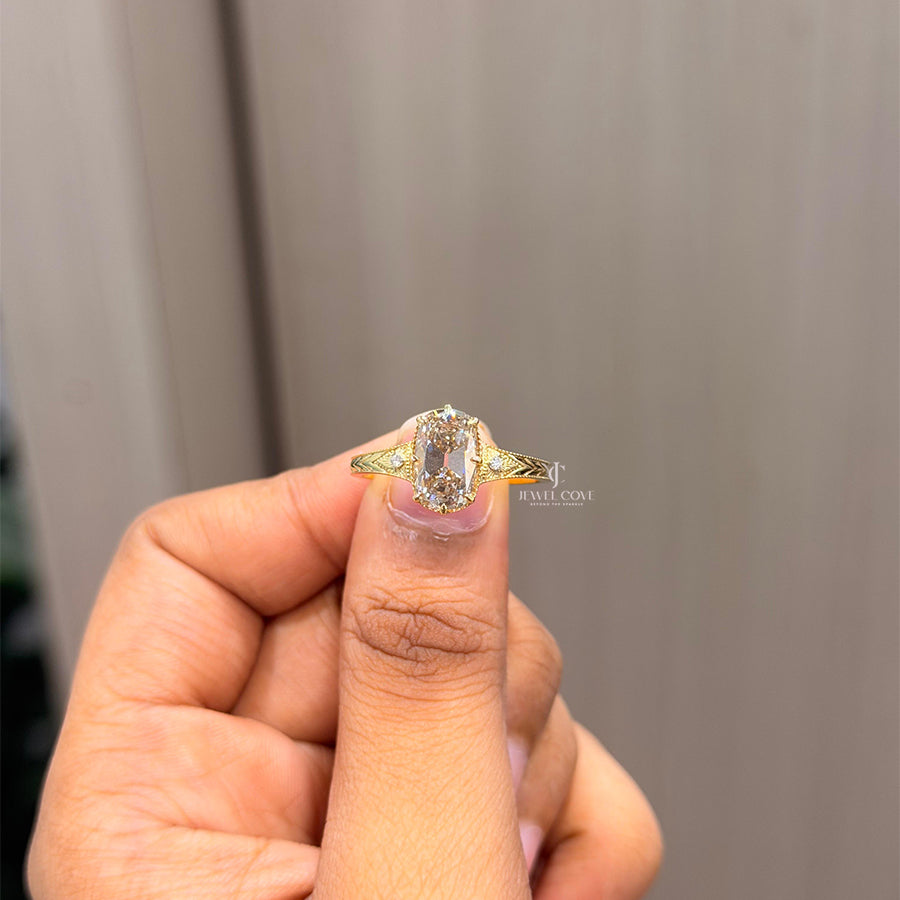 Elongated Cushion Vintage Ring | Lab Grown Diamonds | IGI Certified