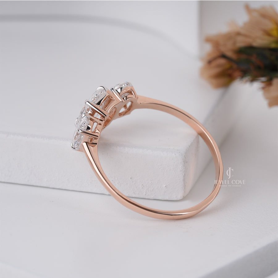 Three Stone Oval Diamond Ring for Women in Rose Gold Engagement and Wedding Jewellery Gift