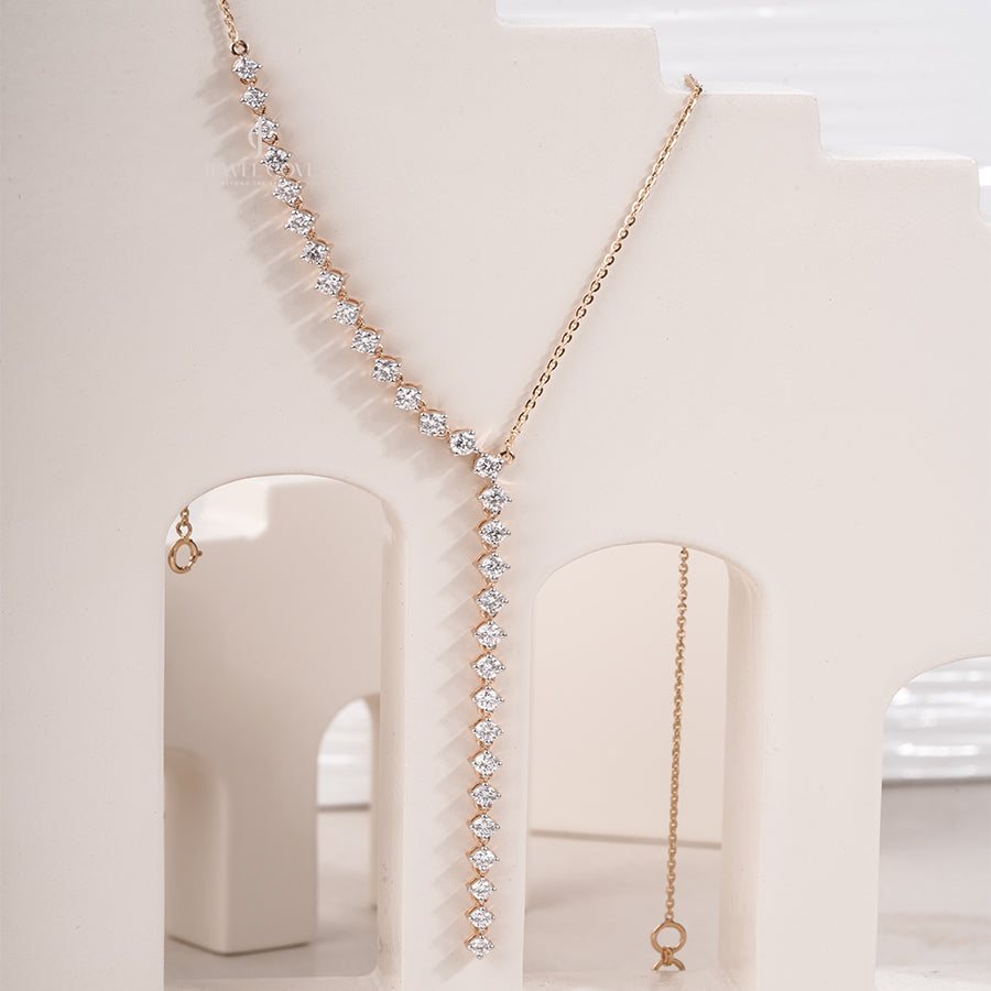 Y Necklace Moissanite in Yellow Gold with Graduated Round Diamonds | Elegant Drop Necklace