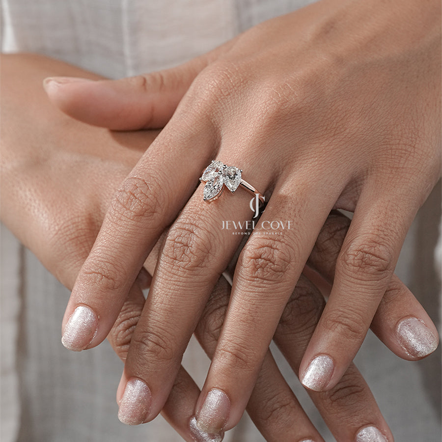 Elegant Moissanite Marquise Triple Diamond Ring with Pear Side Diamond