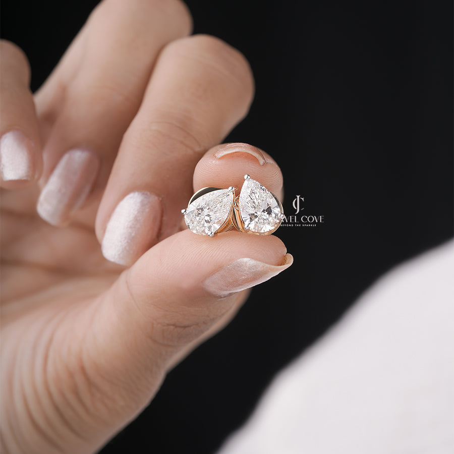 Pear Lab Grown Diamond Stud Earrings Pear Cut Diamond Earrings Dainty Solitaire Wedding Studs