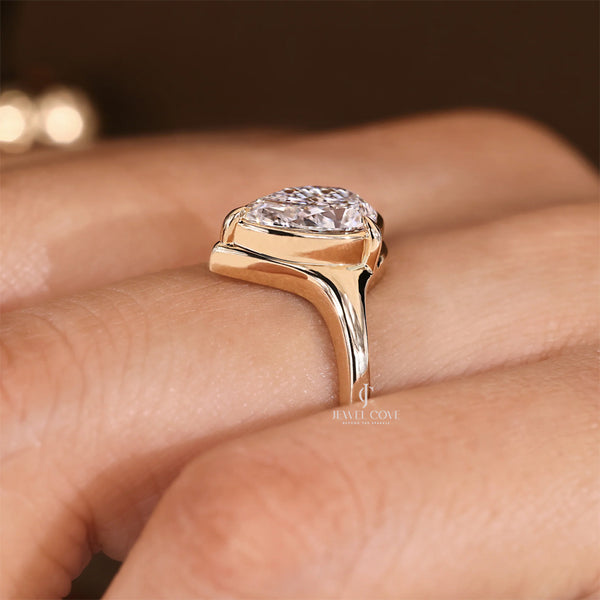 Pear Cut Diamond Ring in Solitaire Setting Moissanite Ring | IGI Certified - hover