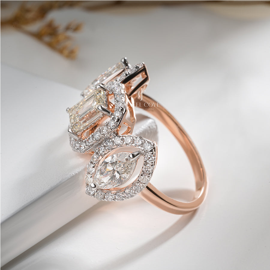 Emerald diamond with side Two Marquise Leafy Engagement Ring