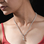 Fancy Lab Grown Diamond Drop Necklace Round And Pear Cut