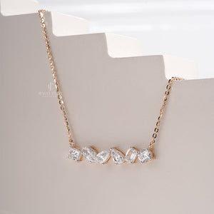14K Yellow Gold Multi Moissanite Diamond Bar Necklace With Chain | IGI Certified