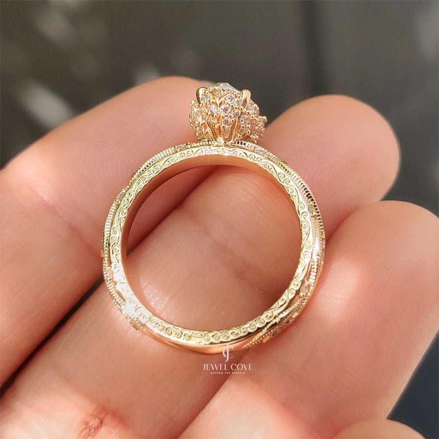 Marquise Cut Diamond Ring with Hidden Flower Crown | Lab Grown Diamonds | IGI Certified