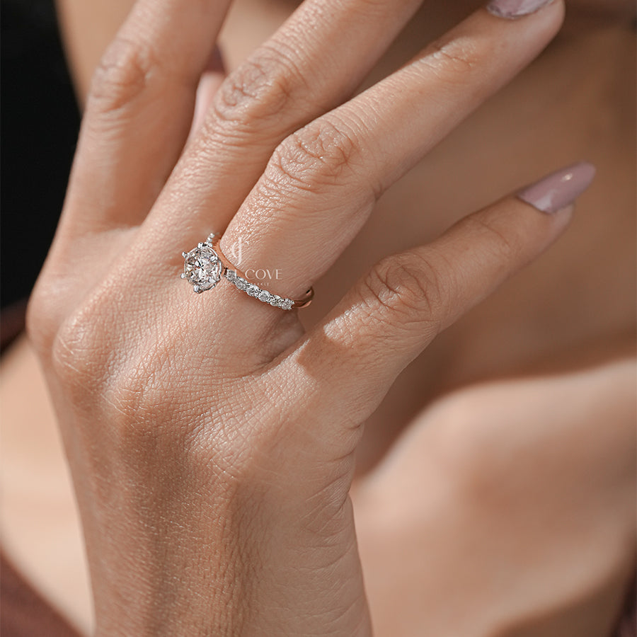 1.50 Carat Round Moissanite Diamond Six Prong Solitaire With Side Stone Ring