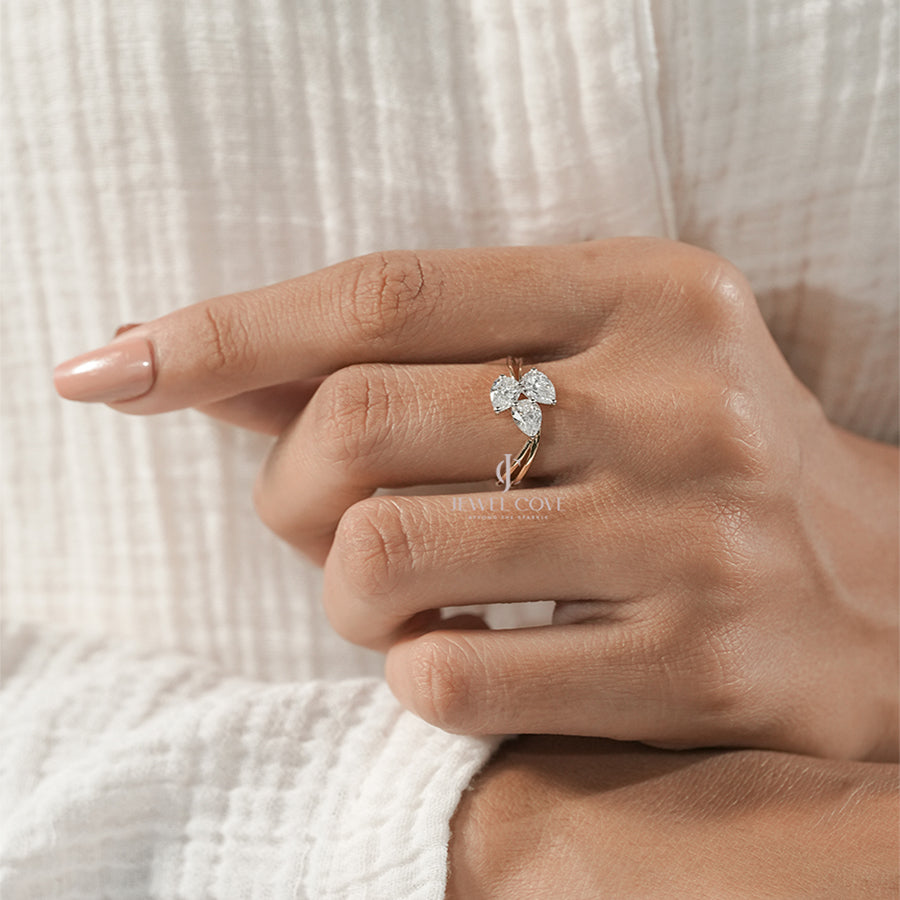 Luxury Triple Diamond Gold Ring – Unique Pear Cut Design