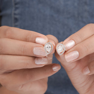 Pear Moissanite Two Style Wearing Studs Earrings with Halo | IGI Certified