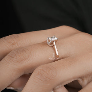 Hidden Halo Emerald Solitaire Moissanite Diamond Ring | GRA Certified | E-F Color | VVS- VS Clarity