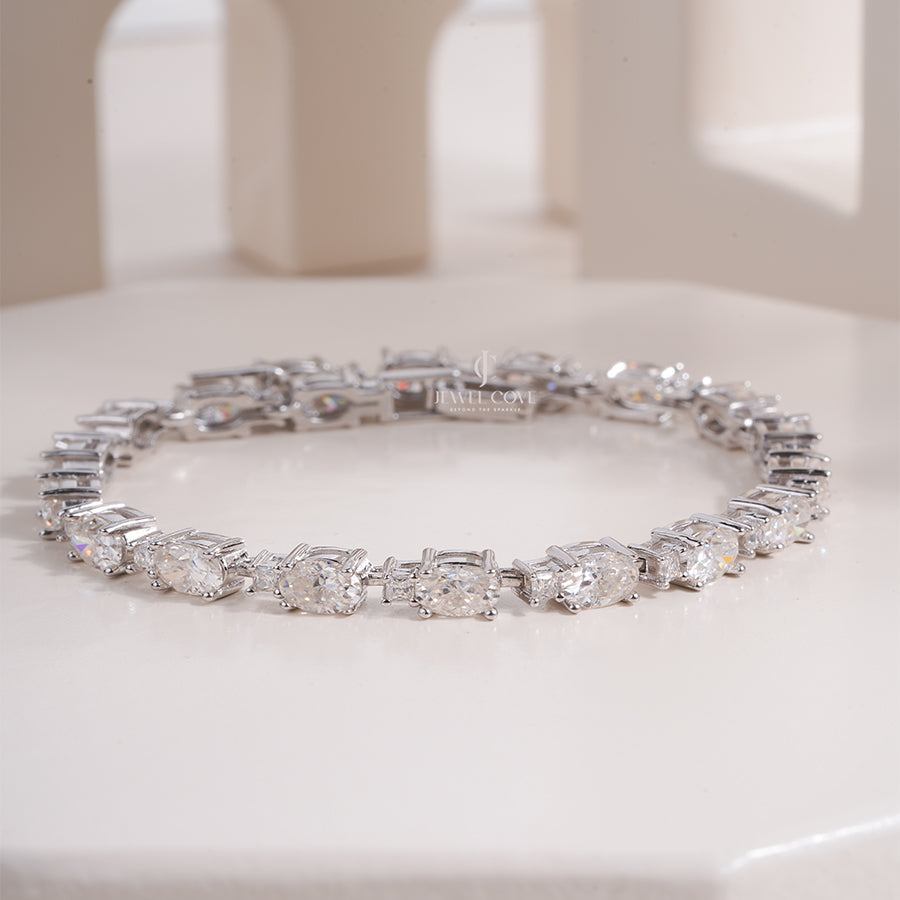 Oval Cut Moissanite Diamond Tennis Bracelet for Women, Luxury Gold Jewelry Collection,Wedding Gift