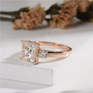 Fancy Princess 3.33ctw Moissanite Diamond Engagement Ring | Three Stone | IGI Certified