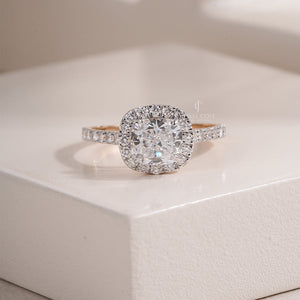 Cushion Lab Grown Halo Setting Engagement Ring | IGI Certified | E-F Color| Eternity Band