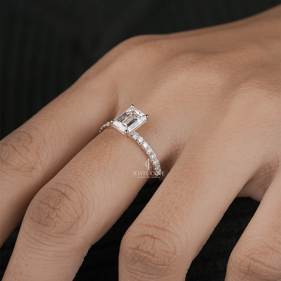 1CT Emerald Lab Grown Engagement Ring for Women in White Gold | IGI Certified