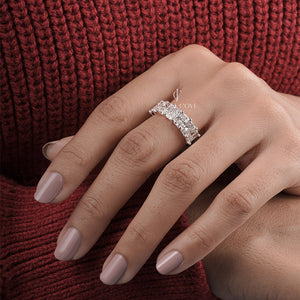 3.5ctw Emerald Moissanite Diamond Band | Prong Set | E-F Color VVS-VS Clarity | IGI Certified |  9K 10k 14k Platinum Gold