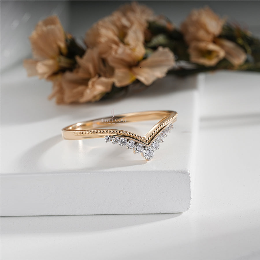 Delicate V-Shaped Diamond Engagement  Ring in Yellow Gold