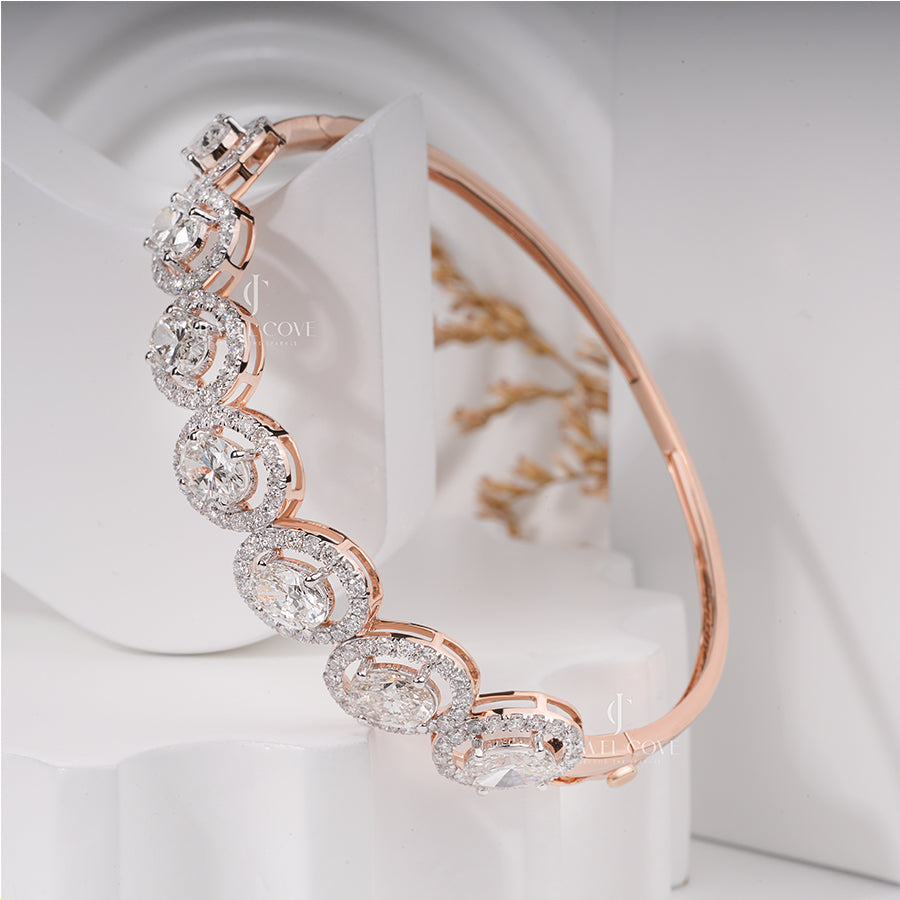 Oval Shape Diamond Halo Bangle Bracelet
