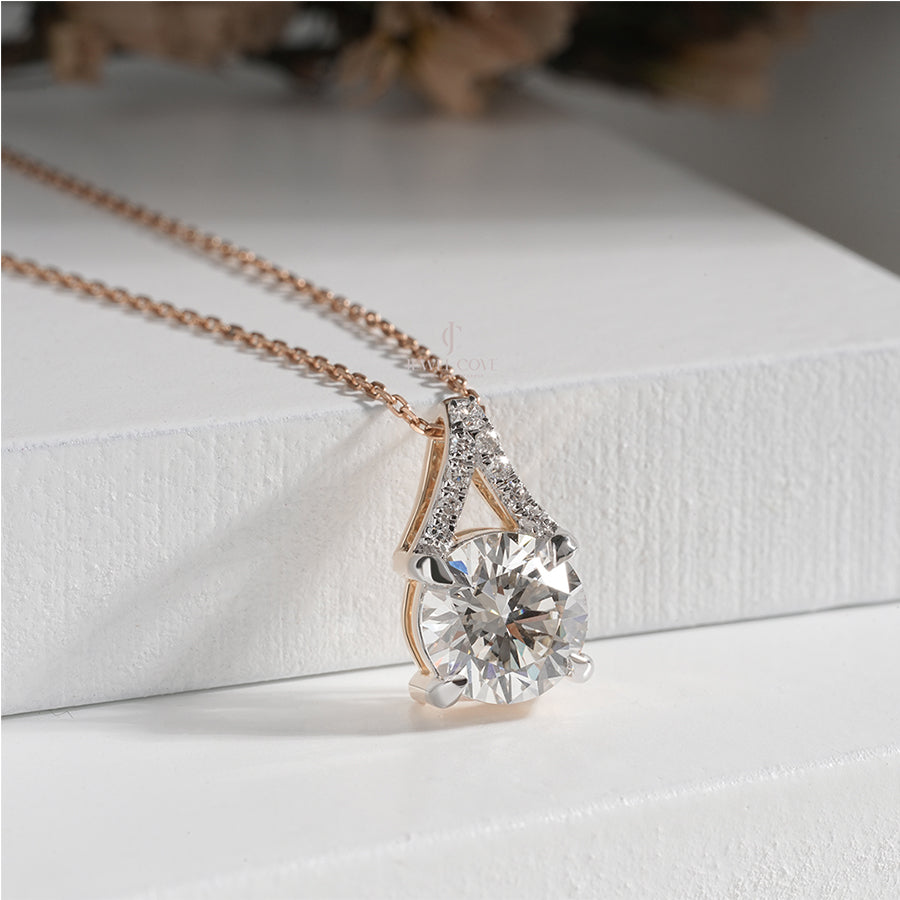 Luxury Solitaire Moissanite Diamond Pendant with Accent Stones in Rose Gold