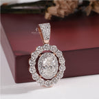 Oval Diamond with Double Halo and Scalloped Diamond Border Pendant (ONLY PENDENT)