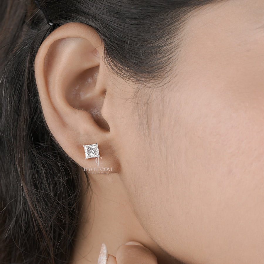 Princess Cut Diamond Stud Earrings for Women in Rose Gold Daily Wear Jewellery Gift