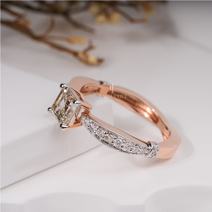 1 Carat Princess Moissanite Diamond Lizzia Side Stone Ring