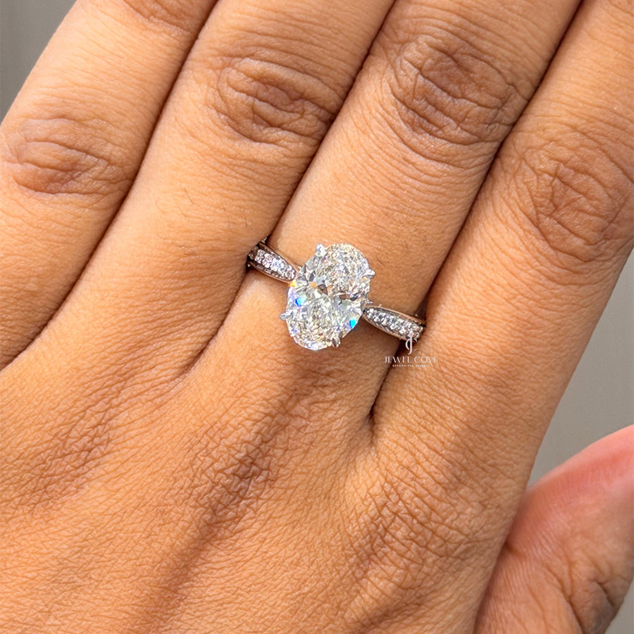 3CT Oval Solitaire Cathedral Setting Ring | Lab Grown Diamonds | IGI Certified