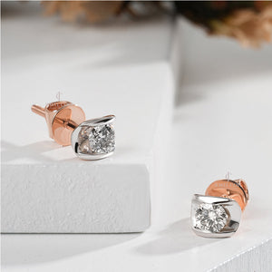 Two-Tone Gold Moissanite Diamond Studs For Her | EF Color | VVS-VS Clarity | IGI Certified