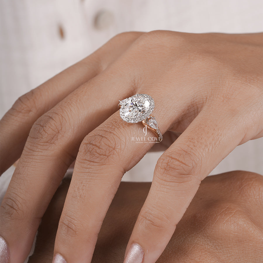 2.5CT Oval Halo Lab Grown Wedding Ring | IGI Certified | E-F Color | VVS- VS Clarity