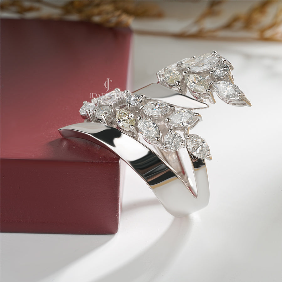 1.80ctw Marquise Lab Grown Leaf Wrap White Gold Ring | IGI Certified | E-F Color | VVS- VS Clarity